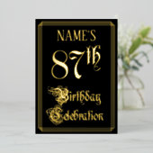 87e verjaardag — Fancy script en aangepaste naam Folie Uitnodiging (Staand Voorkant)