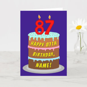 87e verjaardag: Fun Cake and Candles + Custom Name Kaart