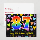 87e verjaardag: Fun Hearts Pattern, Regenboog 87 Briefkaart (Voorkant / Achterkant)