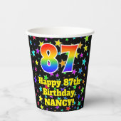 87e verjaardag: Fun Stars Pattern en Rainbow 87 Papieren Bekers (Voorkant)