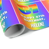 87e verjaardag: kleurrijk, vun regenboogpatroon # cadeaupapier (Rol Hoek)