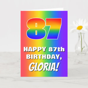 87e verjaardag: kleurrijk, vun regenboogpatroon # kaart