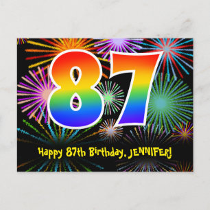 87e Verjaardag – Leuke Vuurwerk Patroon + Regenboo Briefkaart