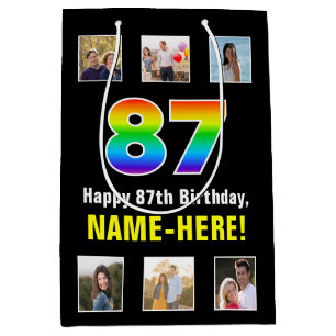 87e verjaardag: Regenboog "87", Aangepaste foto's  Medium Cadeauzakje