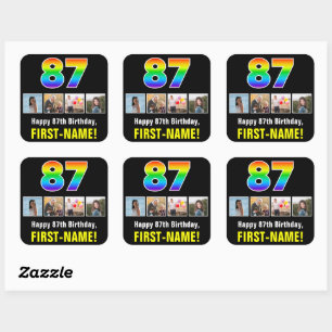 87e verjaardag: Regenboog "87"; Aangepaste foto's  Vierkante Sticker
