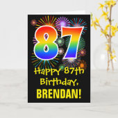 87e verjaardag: Vuurwerk Fun Pattern + Regenboog 8 Kaart (Gele Bloem)