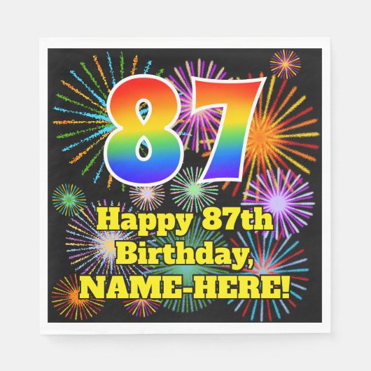 87e verjaardag: Vuurwerk Fun Pattern + Regenboog 8 Servet (Voorkant)