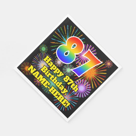 87e verjaardag: Vuurwerk Fun Pattern + Regenboog 8 Servet (Hoek)