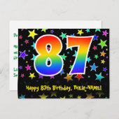 87ste verjaardag: Fun sterren patroon, Regenboog 8 Briefkaart (Voorkant / Achterkant)