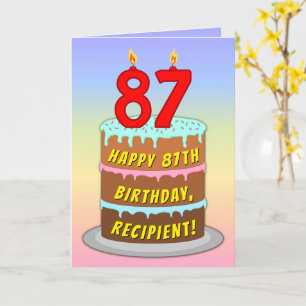 87th Birthday — Fun Cake & Candles, w/Custom Name Kaart