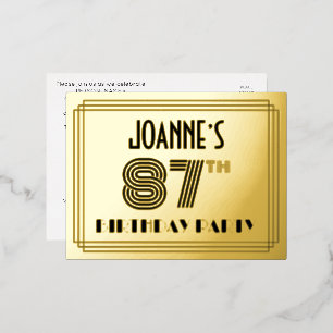 87th Birthday Party ~ Art Deco Style "87" + naam Folie Uitnodiging Briefkaart