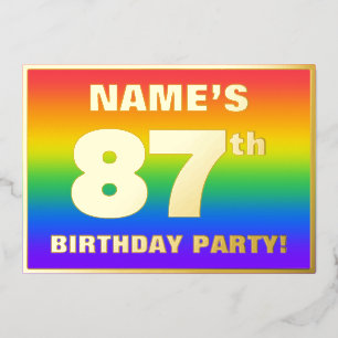 87th Birthday Party: Fun, Colorful Rainbow Pattern Folie Uitnodiging