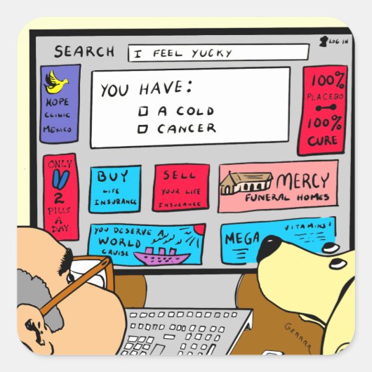 883 Zoekmachine diagnose cartoon Vierkante Sticker (Voorkant)