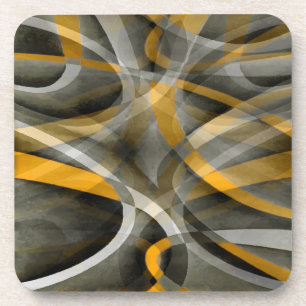 88 Retro Mustard Yellow en Gray Abstract Cu Bier Onderzetter