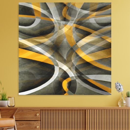 88 Retro Mustard Yellow en Gray Abstract Cu Canvas Afdruk (Insitu (Woonkamer))
