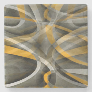 88 Retro Mustard Yellow en Gray Abstract Cu Stenen Onderzetter