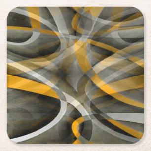 88 Retro Mustard Yellow en Gray Abstract Cu Vierkante Kartonnen Onderzetter