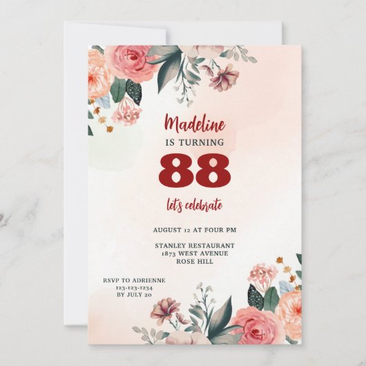 88e bloemenpastel kleuren elegante verjaardag kaart (Voorkant)