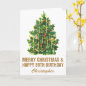 88e gelukkige verjaardag en vrolijke kerstboom kaart (Gele Bloem)