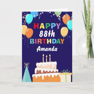 88e Happy Birthday Balloons Cake Navy Blue Kaart