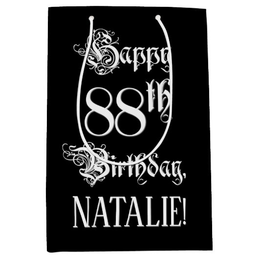 88e verjaardag: Fancy, elegant script + aangepaste Medium Cadeauzakje (Voorkant)