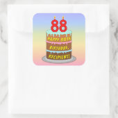 88e verjaardag: Fun Cake and Candles + Custom Name Vierkante Sticker (Tas)