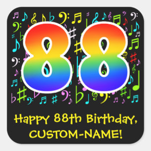 88e verjaardag: Kleurrijke muzieksymbolen, regenbo Vierkante Sticker