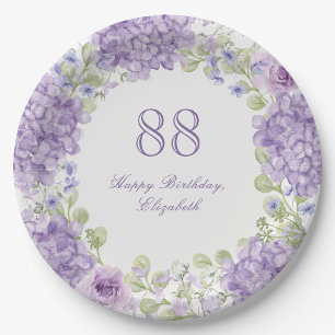 88e verjaardag Papieren borden Elegant Paarse Bloe Bordje