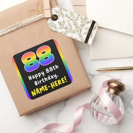 88e verjaardag: Regenboogspectrum # 88, Aangepaste Vierkante Sticker (Geschenken)