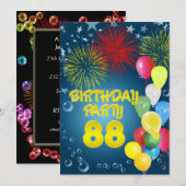 88e verjaardag Uitnodiging met ballonnen (Voorkant / Achterkant)