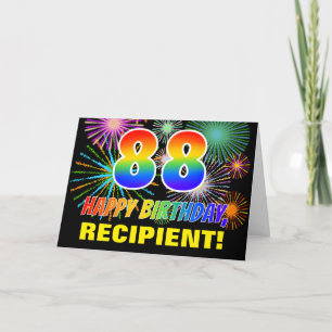 88e verjaardag: vet, plezier, vuurwerk, regenboog kaart