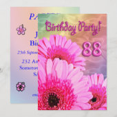 88ème anniversaire invitation à la fête avec fleur (Devant / Derrière)