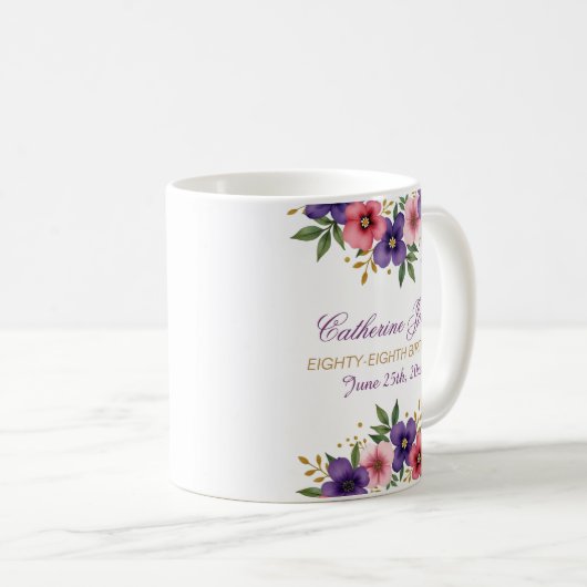 88ème Anniversaire Mug - Couronne florale avec num (Devant droit)