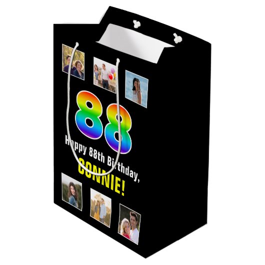 88ste verjaardag: Regenboog "88", aangepaste foto' Medium Cadeauzakje (Achterkant Gekanteld)