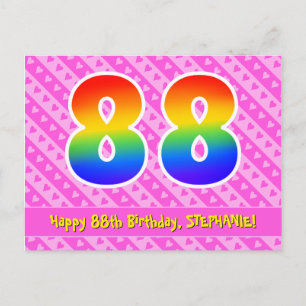 88ste verjaardag: Roze strepen & harten, Regenboog Briefkaart
