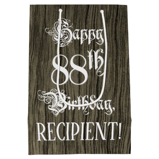 88th Birthday: Fancy, Faux Wood Look + Custom Name Medium Cadeauzakje (Achterkant)