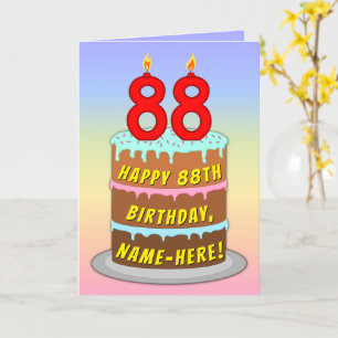 88th Birthday — Fun Cake & Candles, w/Custom Name Kaart