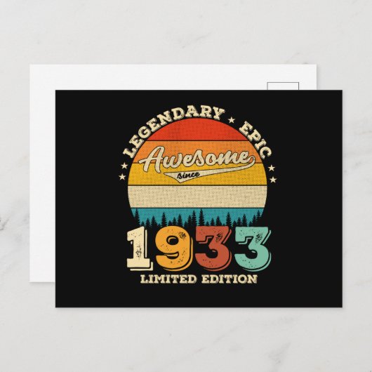 89 Year Old Awesome Since 1933 89th Birthday Gift Briefkaart (Voorkant / Achterkant)