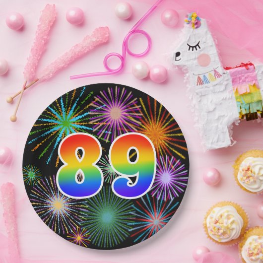 89e evenement - Fun, kleurrijk, vet, regenboog 89 Papieren Bordje (Feest)