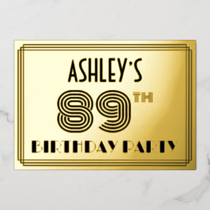 89e verjaardag — Art Deco Style "89" en naam Folie Uitnodiging
