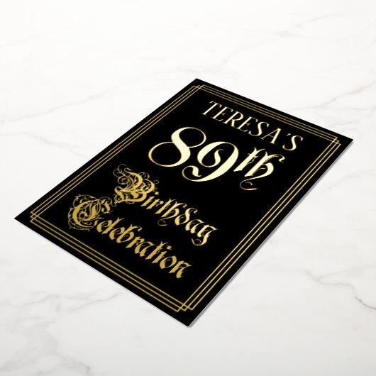 89e verjaardag — Fancy script en aangepaste naam Folie Uitnodiging (Gedraaid)
