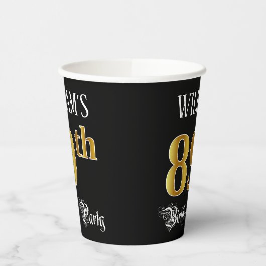 89e verjaardag — Fancy script, Faux Gold look Papieren Bekers (Links)
