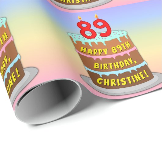 89e verjaardag: Fun Cake and Candles + Custom Name Cadeaupapier (Rol Hoek)