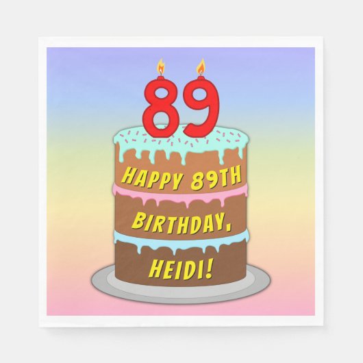 89e verjaardag: Fun Cake and Candles + Custom Name Servet (Voorkant)