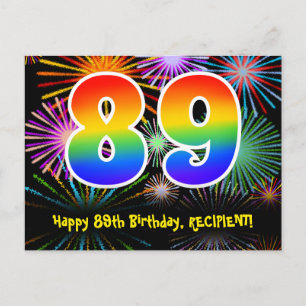 89e verjaardag - Fun Fireworks Pattern + Rainbow 8 Briefkaart