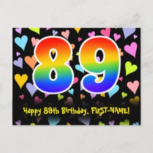 89e Verjaardag: Fun Hearts Patroon, Regenboog 89 Briefkaart