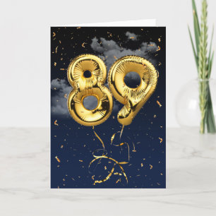 89e verjaardag Gold Mylar ballon en Confetti Card Kaart