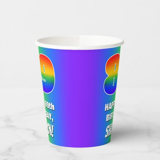 89e verjaardag: kleurrijk, vun regenboogpatroon #  papieren bekers (Links)