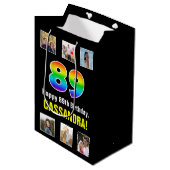 89e verjaardag: Regenboog "89", aangepaste foto's Medium Cadeauzakje (Voorkant Gekanteld)
