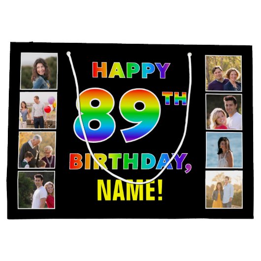 89e verjaardag: Regenboogtekst, aangepaste foto's Groot Cadeauzakje (Achterkant)